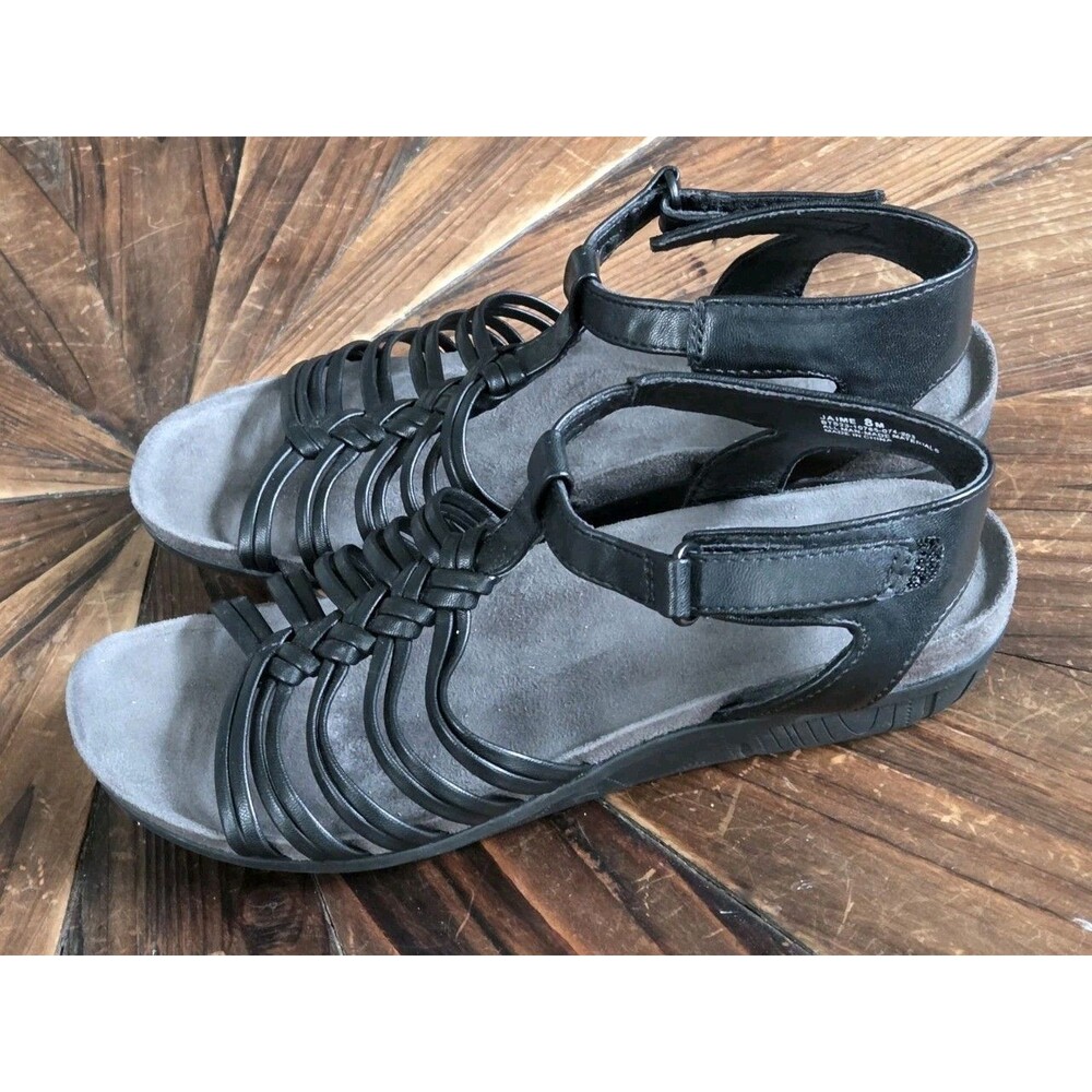 Baretraps Women's Strappy Wedge Sandals Black/Gray Hook & Loop - Size 8M